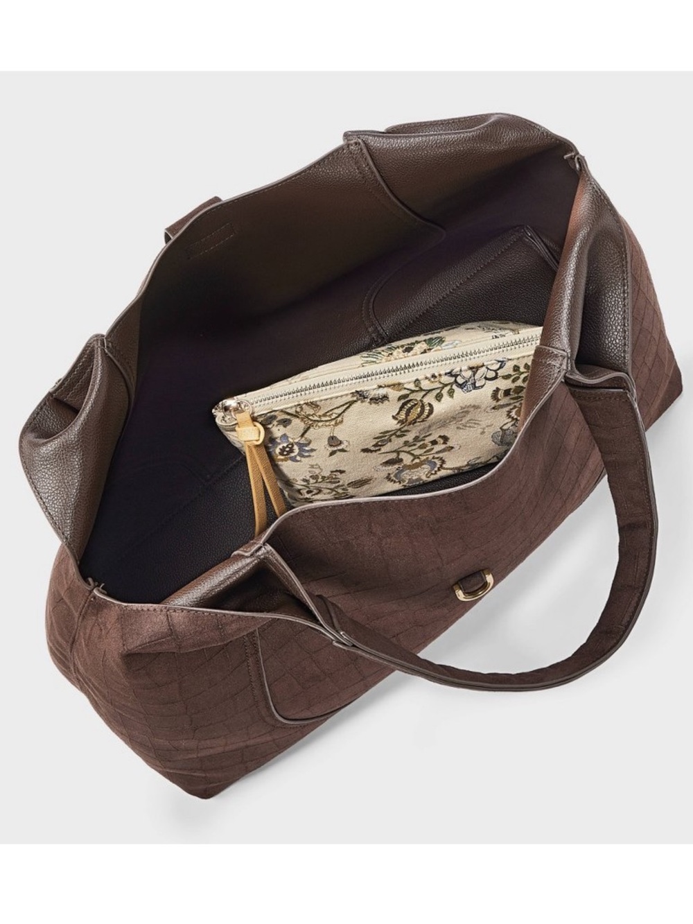 NWT A New Day Faux Suede Shoulder Tote Bag (brown with croc detail) - Picture 2 of 5